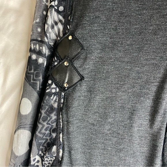 Vex Collection Patchwork Artsy Abstract Floral Cowl Neck Grey Dress Soft Sz 38 - Picture 7 of 9